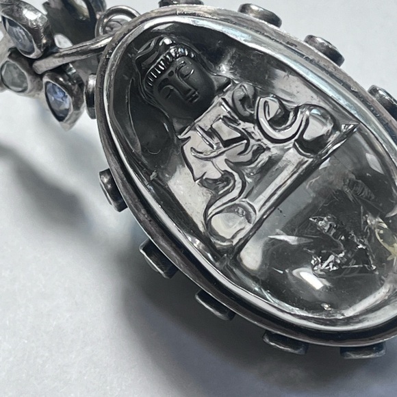 one of a kind hand crafted Guanyin carved quartz moonstone treasure box pendant - Picture 4 of 16